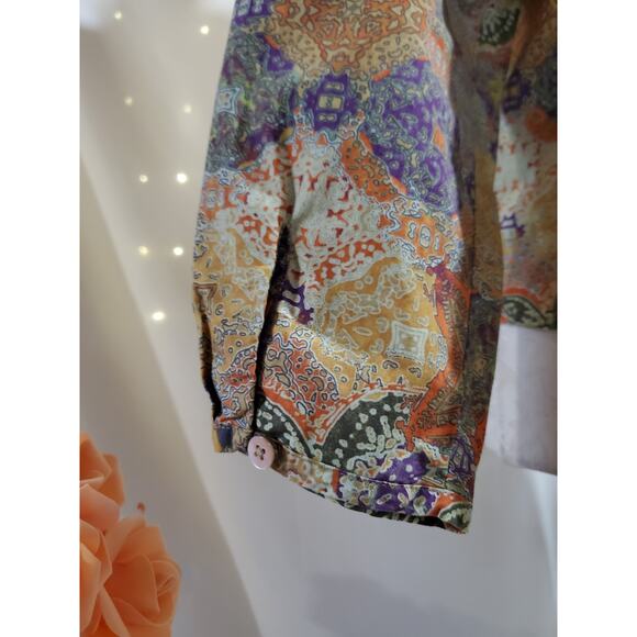 Orvis Womens Paisley Boho Mandala Shell Button Blouse Size 16 Multicolor Hippie - Picture 7 of 12